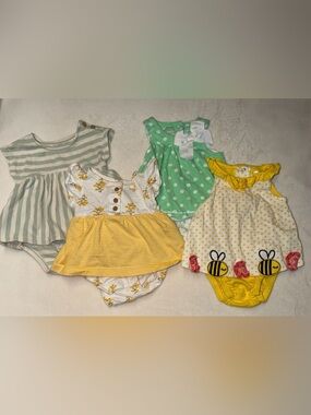 Set of 4 Baby Onesie Dresses in Yellow, Green and White